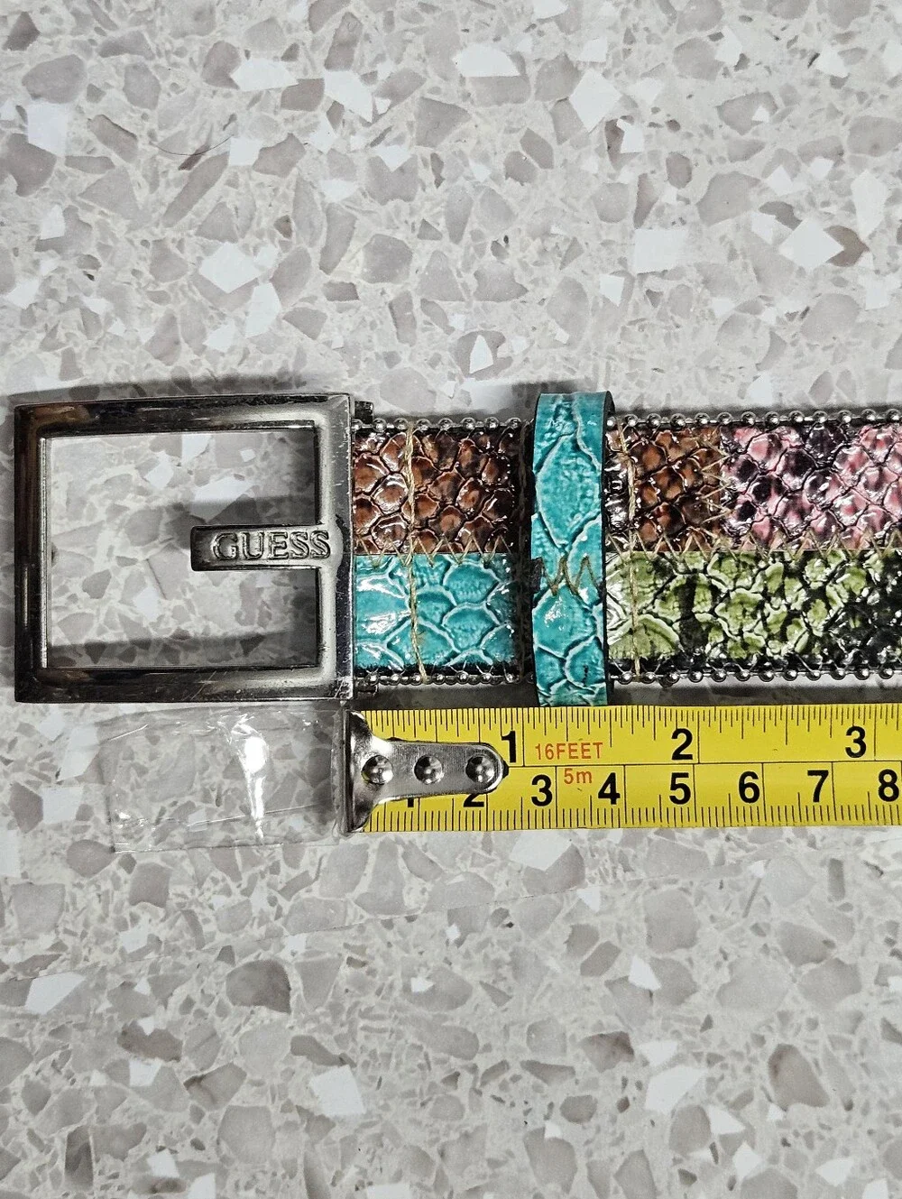 Guess Multi-Color Patchwork Belt with Rhinestones Size XL Y2K